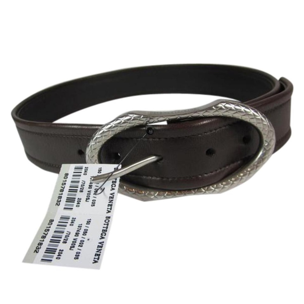 Bottega Veneta Dark Brown Leather Belt with Silver Oval Buckle